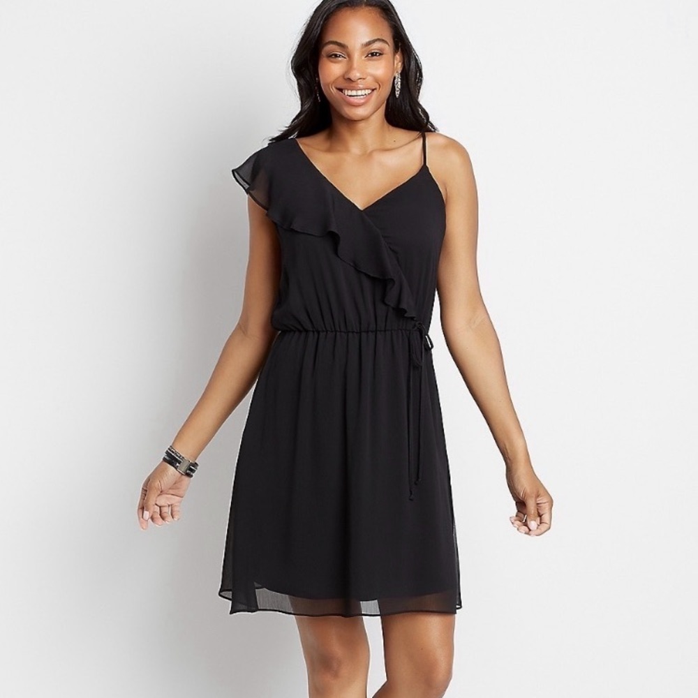 Maurices Black Ruffle Strap V-neck Mini Dress